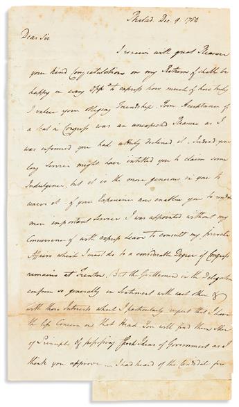 REED, JOSEPH. Autograph Letter Signed, Jos: Reed, to Elbridge Gerry,